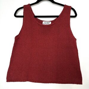 Goblincore Burgundy Silk Cotton Boxy Knit Tank Top Earthy Boho Coastal Grandma